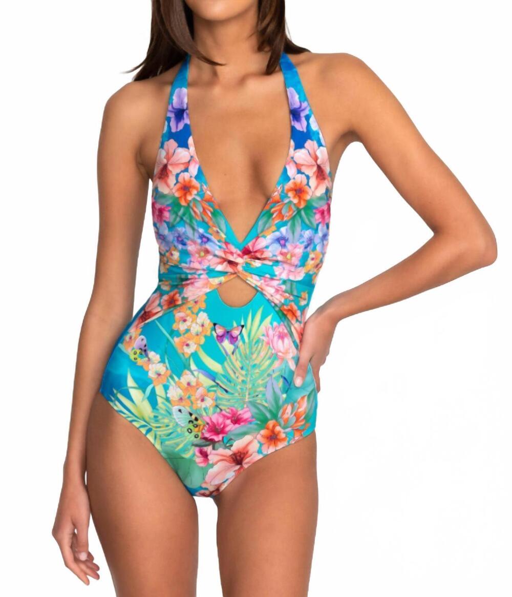 NEW JOHNNY WAS twist keyhole one piece swimsuit in water tropic